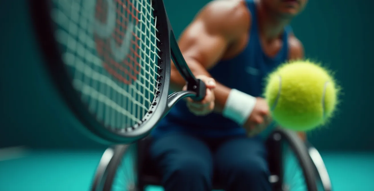 Décomposition biomécanique d'un coup droit en tennis fauteuil montrant le transfert de masse