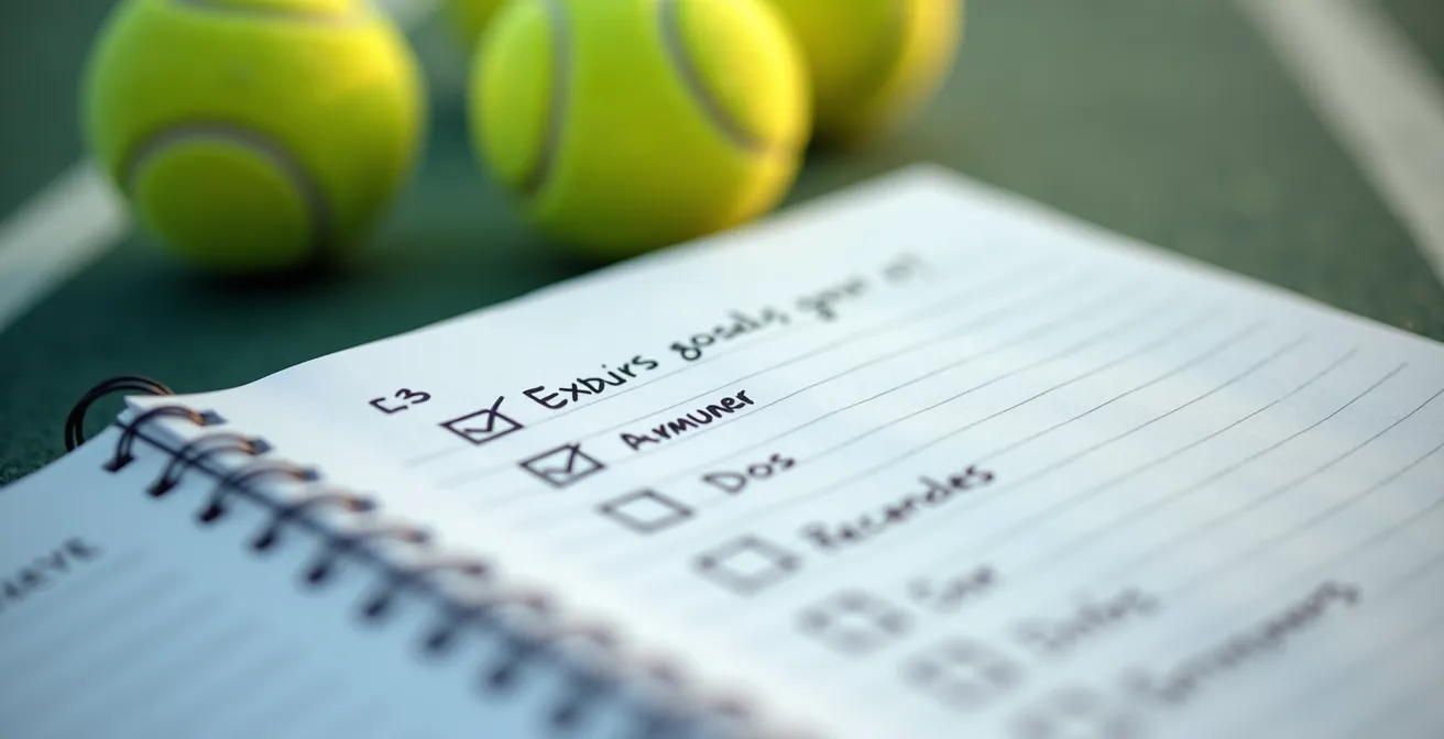 Gros plan sur un carnet d'entraînement de tennis avec des objectifs SMART notés