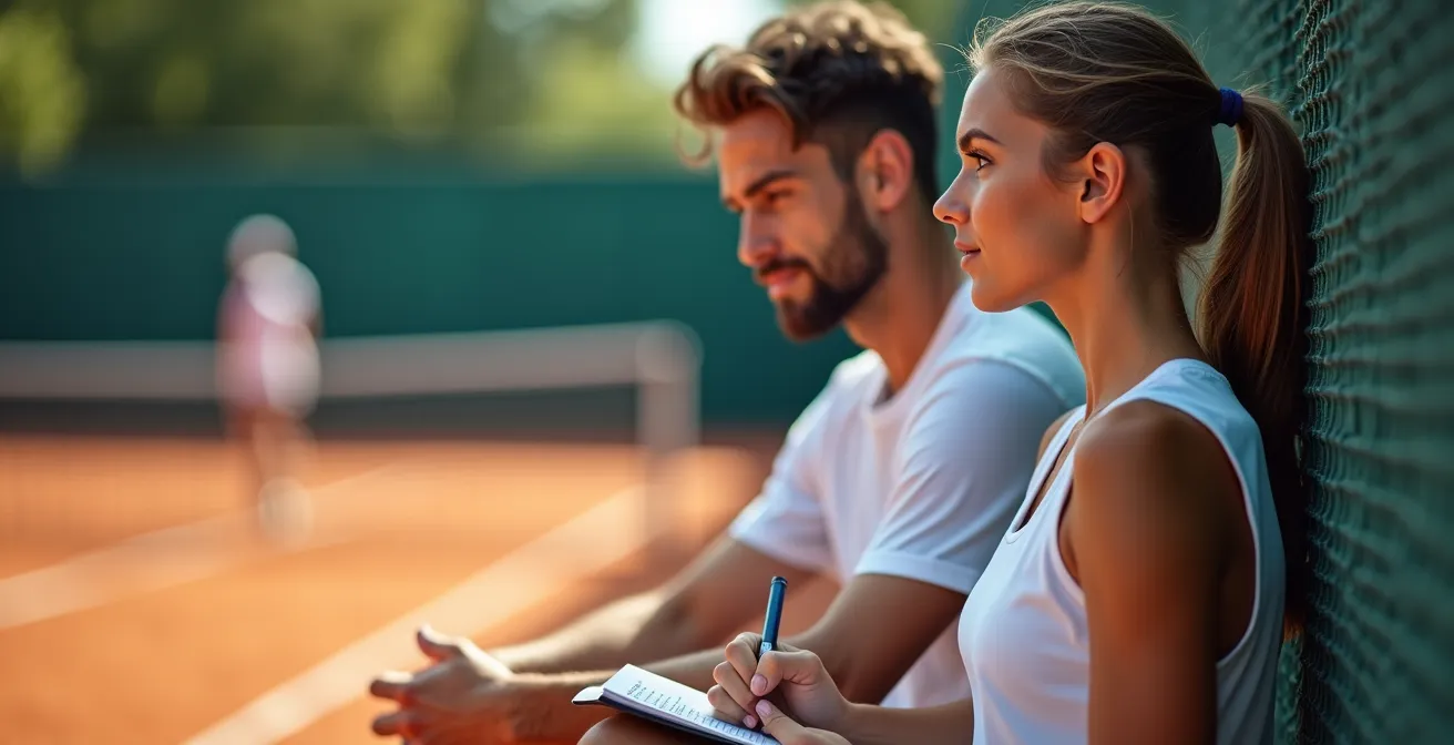 Joueurs de tennis observant attentivement depuis le bord du court pendant un cours collectif