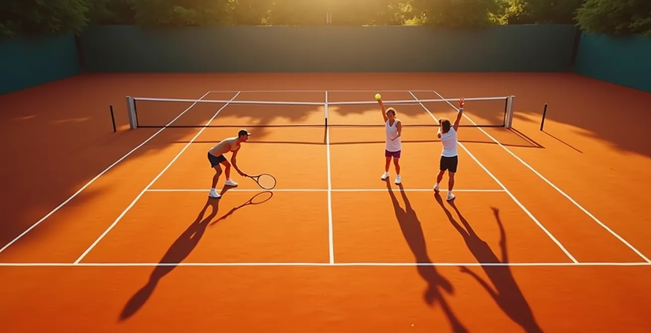 Serveur au tennis préparant son premier coup d'attaque après le service