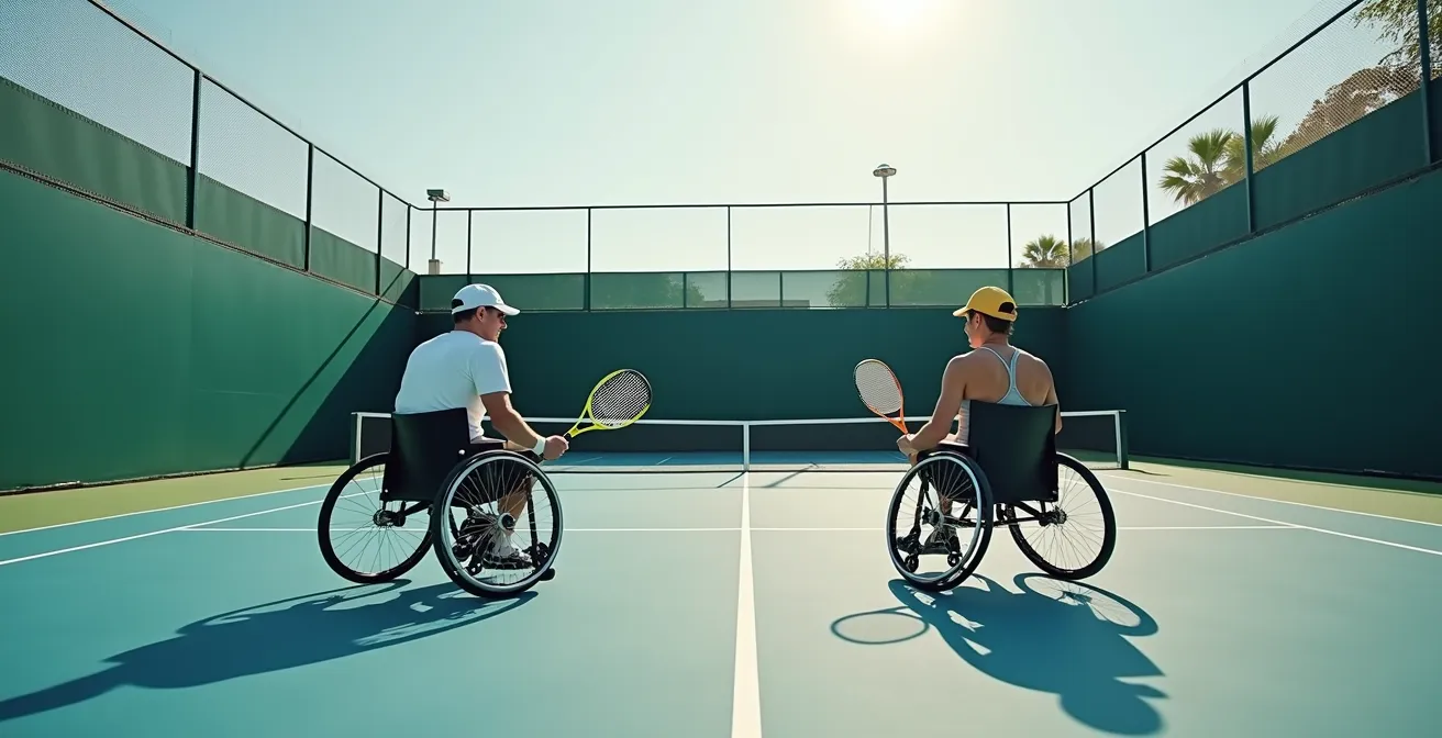 Deux joueurs de tennis en fauteuil montrant les différences entre les catégories Open et Quad